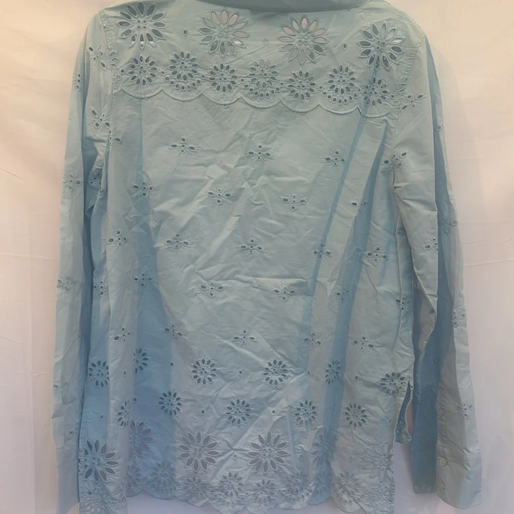 🌸 J.Crew Light Blue Eyelet Long Sleeve Top – Size 10 - Picture 5 of 5